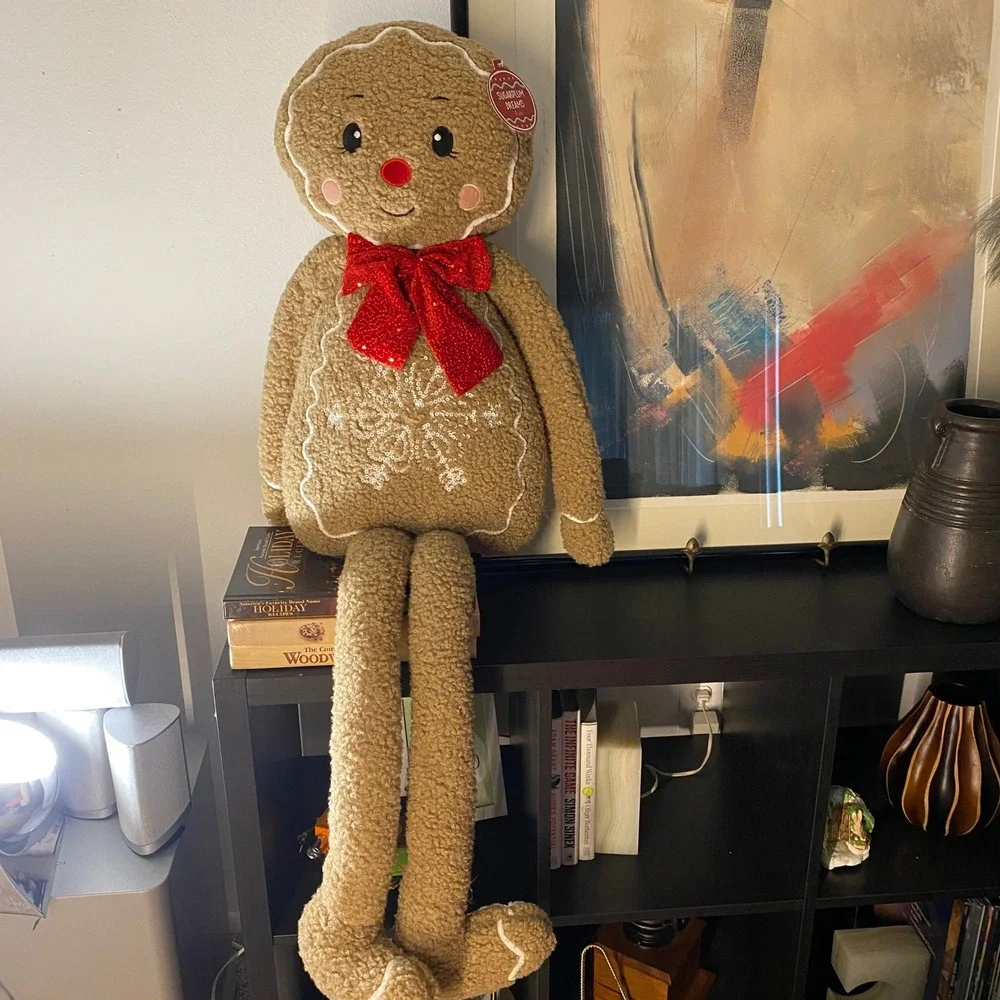 Sugarplum Dreams Gingerbread Man Plush Lifesize Decor 4FT Brown Sherpa Bow